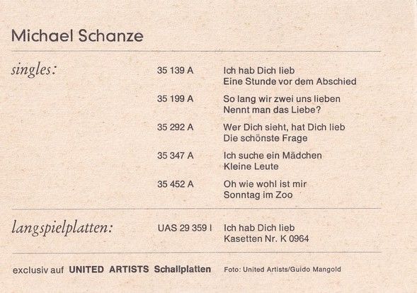 Autogramm Schlager | Michael SCHANZE | 1972 "Ich Hab Dich Lieb" (Portrait Color UA) 1