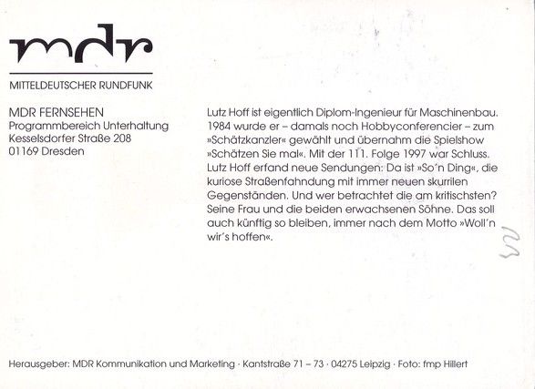 Autogramm TV | MDR | Lutz HOFF | 2000er (Portrait Color) Hillert