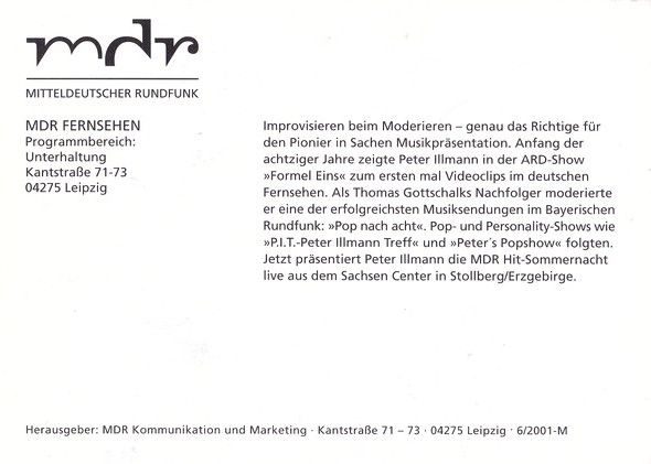 Autogramm TV | MDR | Peter ILLMANN | 2001 (Portrait Color)