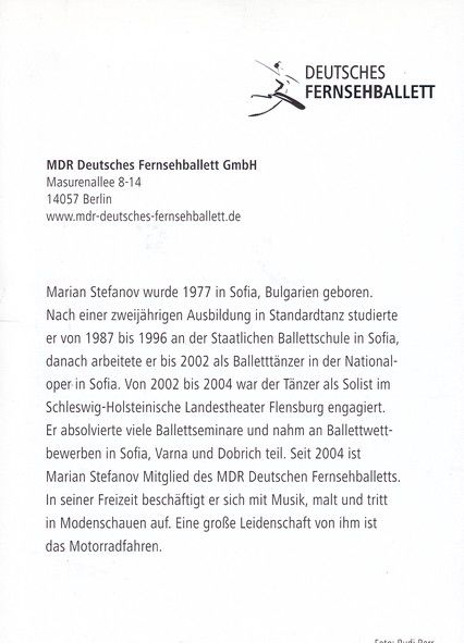 Autogramm Tanzen | Marian STEFANOV | 2010er (Portrait Color) MDR Fernsehballett