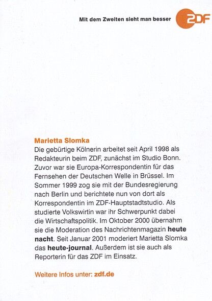 Autogramm TV | ZDF | Marietta SLOMKA | 2010er "Heute Journal" (Düttmann)
