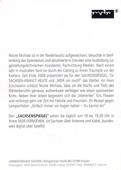 Autogramm TV | MDR | Nicole MICHALA | 2007 "Sachsenspiegel" (Heinrich)