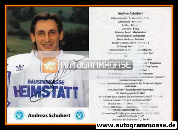 Autogramm Eishockey | EC Hedos München | 1991 | Andreas SCHUBERT