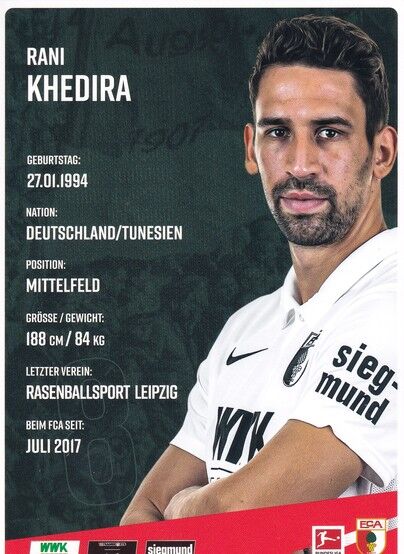 Autogramm Fussball | FC Augsburg | 2020 | Rani KHEDIRA