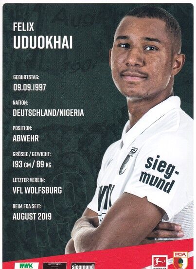 Autogramm Fussball | FC Augsburg | 2020 | Felix UDUOKHAI