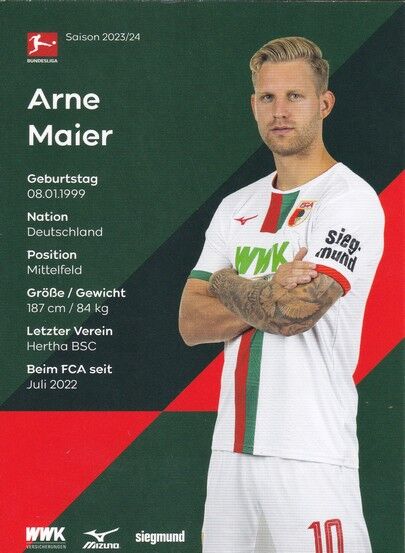 Autogramm Fussball | FC Augsburg | 2023 | Arne MAIER