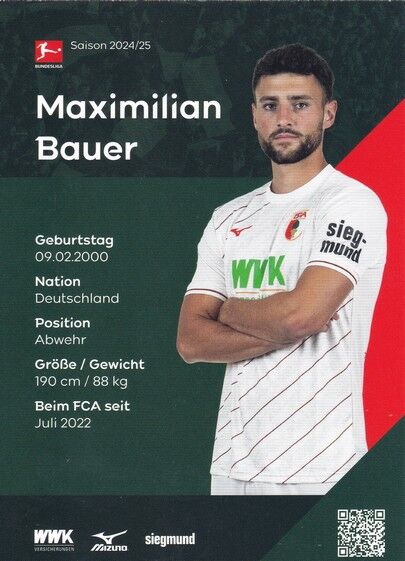 Autogramm Fussball | FC Augsburg | 2024 | Maximilian BAUER