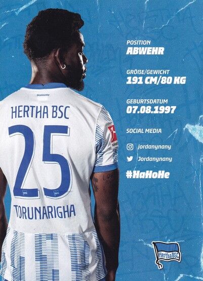 Autogramm Fussball | Hertha BSC Berlin | 2021 | Jordan TORUNARIGHA