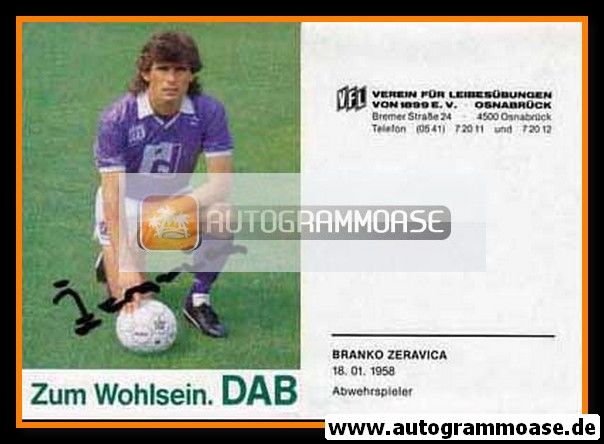 Autogramm Fussball | VfL Osnabrück | 1989 | Branko ZERAVICA