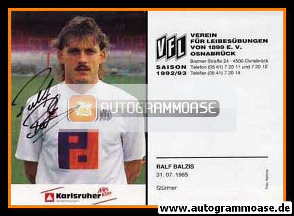 Autogramm Fussball | VfL Osnabrück | 1992 | Ralf BALZIS