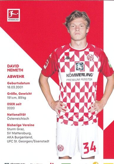 Autogramm Fussball | FSV Mainz 05 | 2021 | David NEMETH