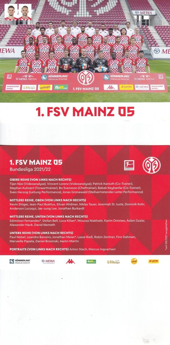 Mannschaftskarte Fussball | FSV Mainz 05 | 2021 