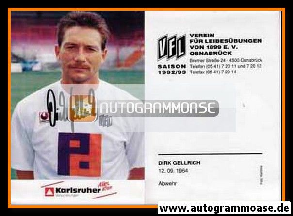 Autogramm Fussball | VfL Osnabrück | 1992 | Dirk GELLRICH