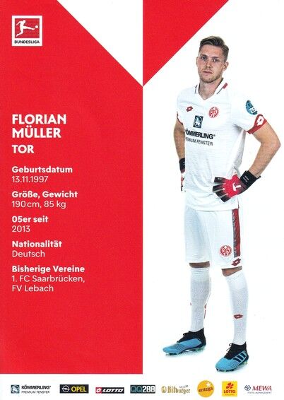 Autogramm Fussball | FSV Mainz 05 | 2019 | Florian MÜLLER