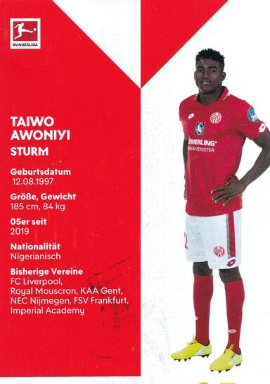 Autogramm Fussball | FSV Mainz 05 | 2019 | Taiwo AWONIYI