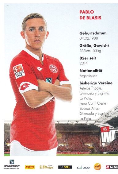 Autogramm Fussball | FSV Mainz 05 | 2015 | Pablo DE BLASIS