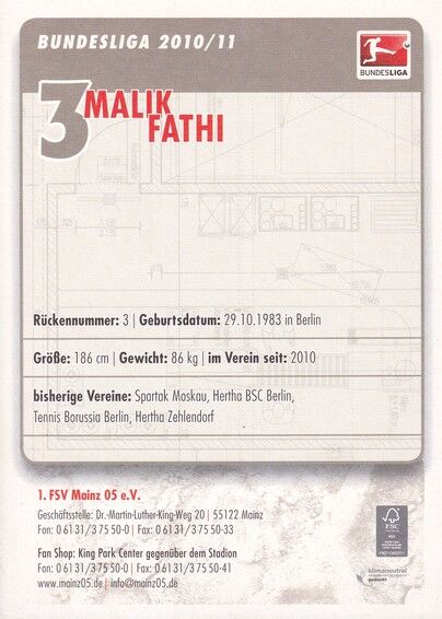Autogramm Fussball | FSV Mainz 05 | 2010 | Malik FATHI