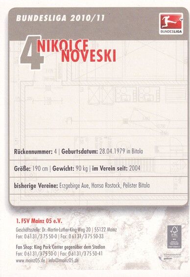 Autogramm Fussball | FSV Mainz 05 | 2010 | Nikolce NOVESKI