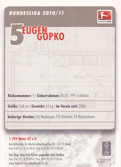 Autogramm Fussball | FSV Mainz 05 | 2010 | Eugen GOPKO