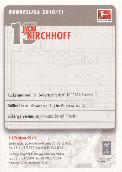 Autogramm Fussball | FSV Mainz 05 | 2010 | Jan KIRCHHOFF