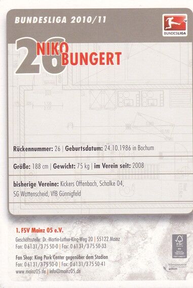 Autogramm Fussball | FSV Mainz 05 | 2010 | Niko BUNGERT