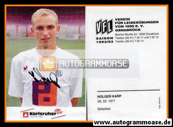 Autogramm Fussball | VfL Osnabrück | 1992 | Holger KARP