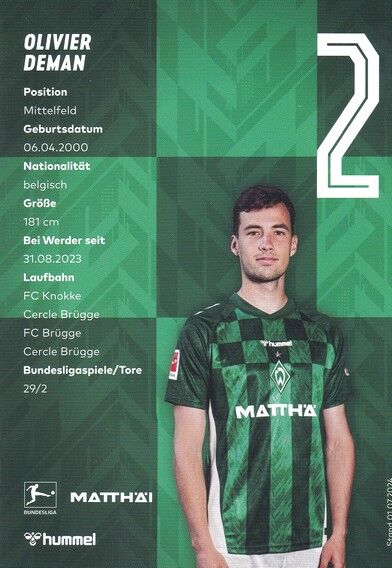 Autogramm Fussball | SV Werder Bremen | 2024 | Olivier DEMAN
