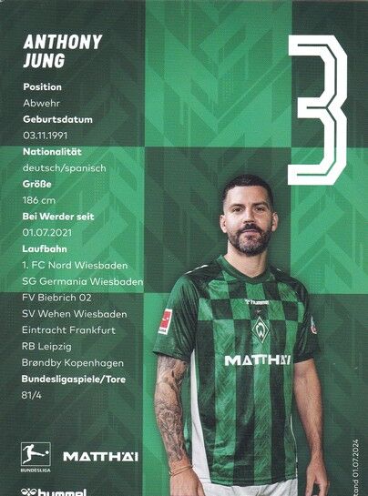Autogramm Fussball | SV Werder Bremen | 2024 | Anthony JUNG