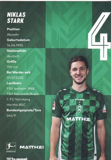 Autogramm Fussball | SV Werder Bremen | 2024 | Niklas STARK