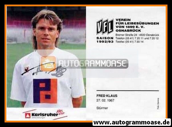 Autogramm Fussball | VfL Osnabrück | 1992 | Fred KLAUS