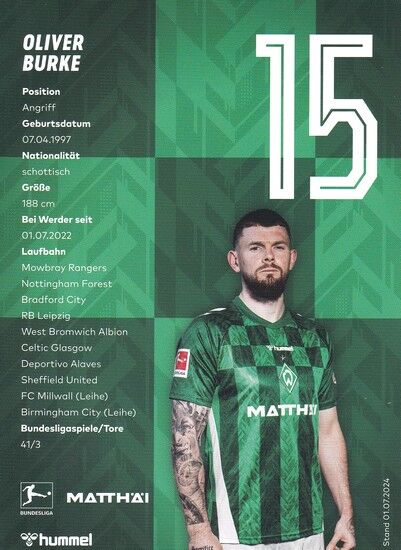 Autogramm Fussball | SV Werder Bremen | 2024 | Oliver BURKE