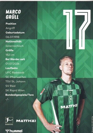 Autogramm Fussball | SV Werder Bremen | 2024 | Marco GRÜLL