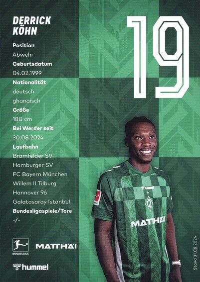 Autogramm Fussball | SV Werder Bremen | 2024 | Derrick KÖHN