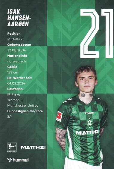 Autogramm Fussball | SV Werder Bremen | 2024 | Isak HANSEN-AAROEN