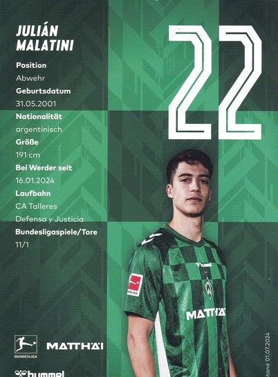 Autogramm Fussball | SV Werder Bremen | 2024 | Julian MALATINI