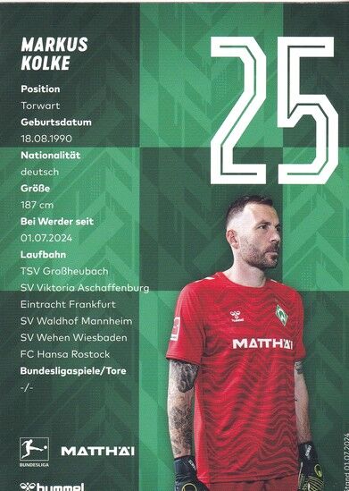 Autogramm Fussball | SV Werder Bremen | 2024 | Markus KOLKE