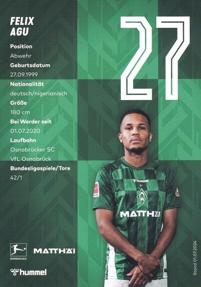 Autogramm Fussball | SV Werder Bremen | 2024 | Felix AGU
