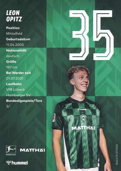 Autogramm Fussball | SV Werder Bremen | 2024 | Leon OPITZ