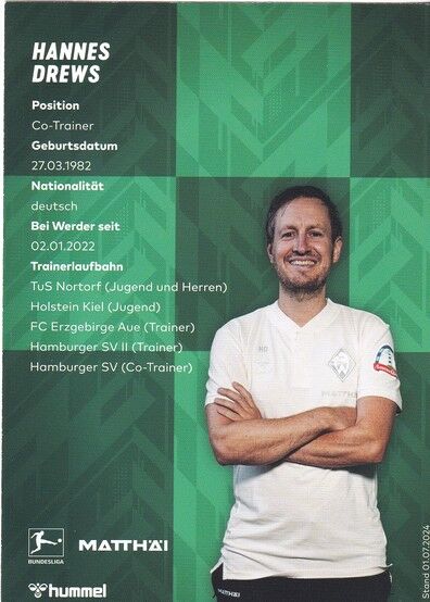 Autogramm Fussball | SV Werder Bremen | 2024 | Hannes DREWS