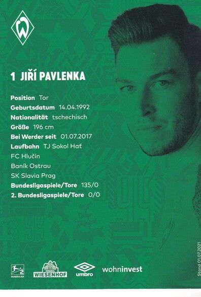 Autogramm Fussball | SV Werder Bremen | 2021 | Jiri PAVLENKA
