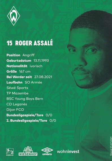 Autogramm Fussball | SV Werder Bremen | 2021 | Roger ASSALE