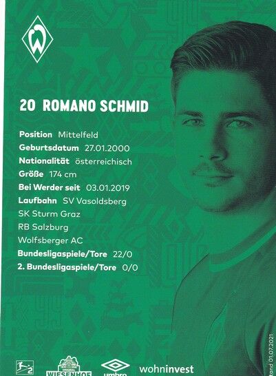 Autogramm Fussball | SV Werder Bremen | 2021 | Romano SCHMID