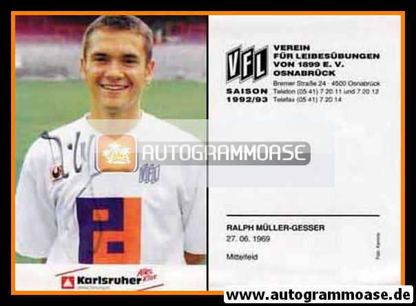 Autogramm Fussball | VfL Osnabrück | 1992 | Ralph MÜLLER-GESSER