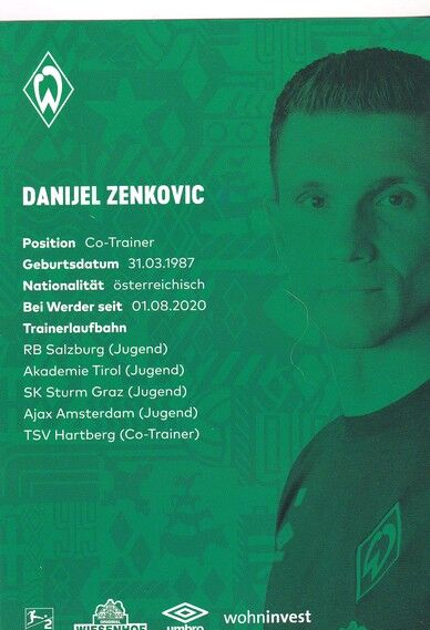 Autogramm Fussball | SV Werder Bremen | 2021 | Danijel ZENKOVIC