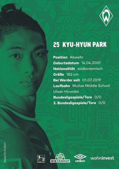 Autogramm Fussball | SV Werder Bremen | 2021 | Kyu-Hyun PARK