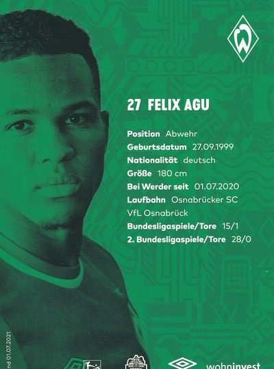 Autogramm Fussball | SV Werder Bremen | 2021 | Felix AGU
