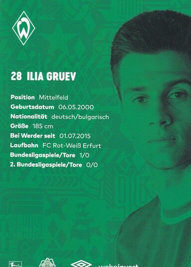 Autogramm Fussball | SV Werder Bremen | 2021 | Ilia GRUEV