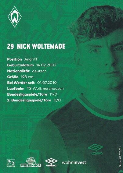 Autogramm Fussball | SV Werder Bremen | 2021 | Nick WOLTEMADE
