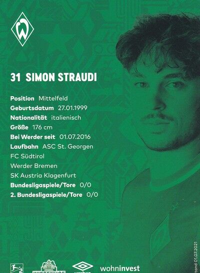 Autogramm Fussball | SV Werder Bremen | 2021 | Simon STRAUDI