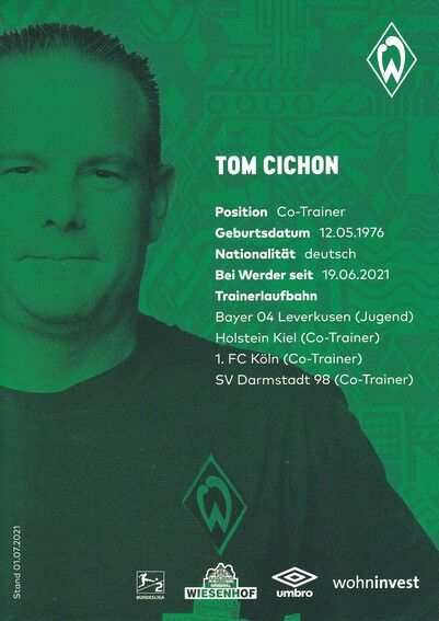 Autogramm Fussball | SV Werder Bremen | 2021 | Tom CICHON 